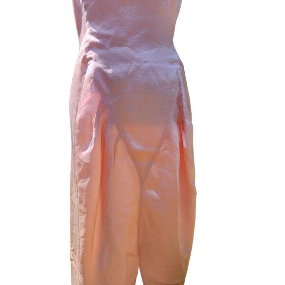 Vintage 80s does 40s peachy pink evening gown dress midi BOW detailed Rhinestone - Picture 7 of 11